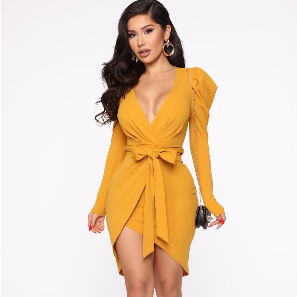 Long sleeved mustard yellow dress